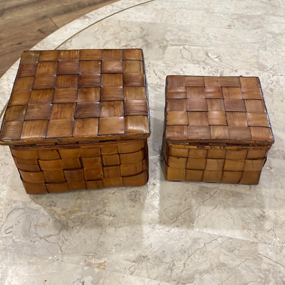 2 Vintage Woven Containers with Lids
